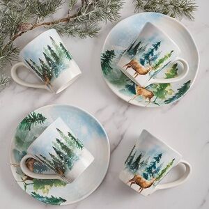 Bico Enchanted Deer Dreamscape Ceramic Mugs, Set‎ of 4, for Coffee, Tea, Drink